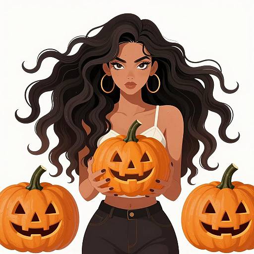 Enchanting Female Figure Among Pumpkins