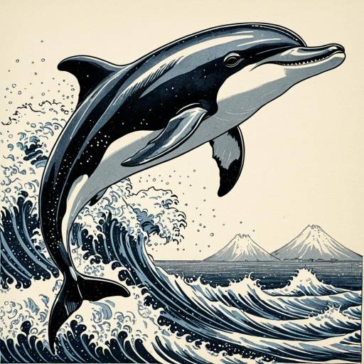 Detailed Engraving of a Joyful Dolphin