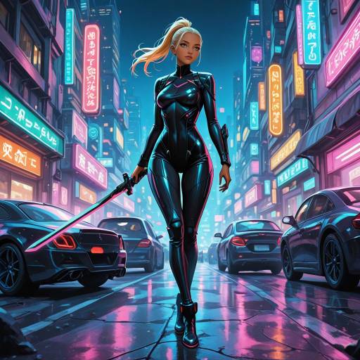 Cyberpunk Warrior in Neon City