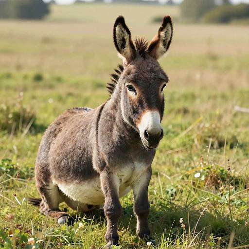 Gray Donkey in Sunny Meadow