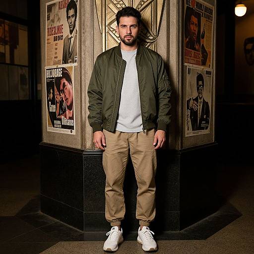 Man in Retro Lobby with Bomber Jacket