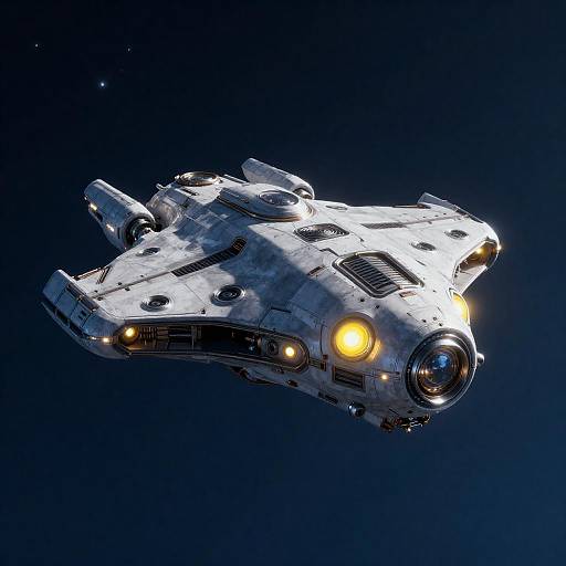 Futuristic Metallic Spaceship with Glowing Eyes