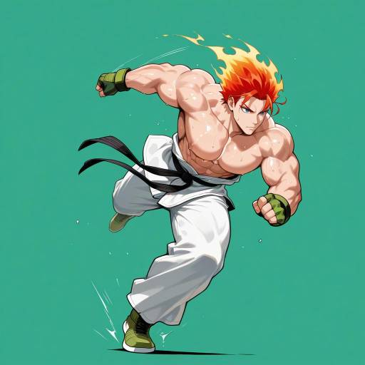 Muscular Warrior in Fiery Triumph Pose Muscular Warrior in Fiery Triumph Pose