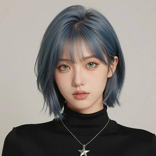 Young Woman with Blue-Gray Hair in Black Turtleneck