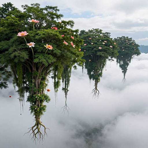 Inverted Mountain Trees with Floating Flowers