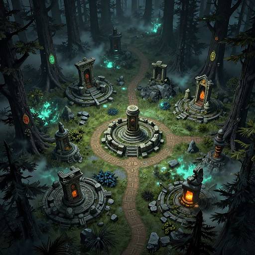 Dark Forest DND Map with Stone Circles