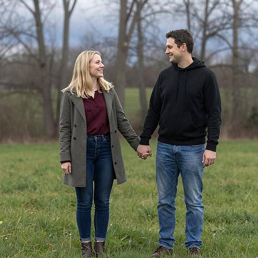 Smiling Couple Holding Hands Outdoors