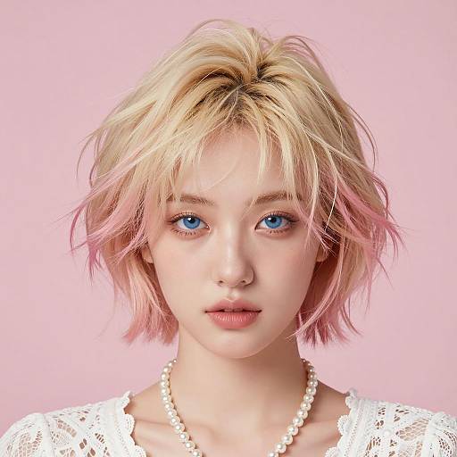 Young Woman with Short Blonde and Pink Hair