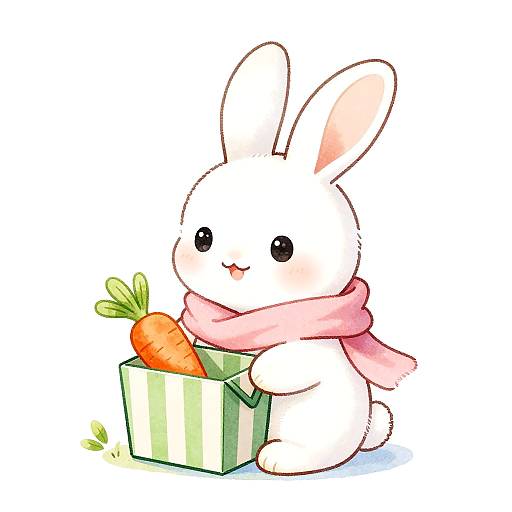 Cozy Bunny with Striped Gift Box