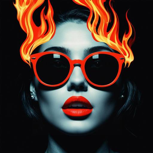 Portrait of Woman with Sunglasses and Flames