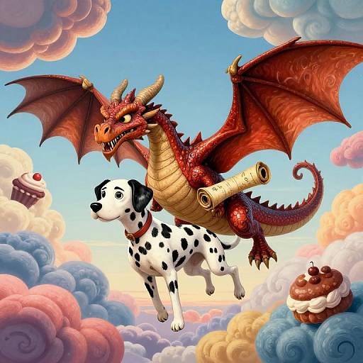Whimsical Dragon-Dalmatian Soaring Adventure