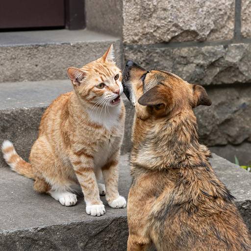 Playful Cat and Dog Interaction Photo