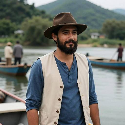 Relaxed Bearded Man by the River