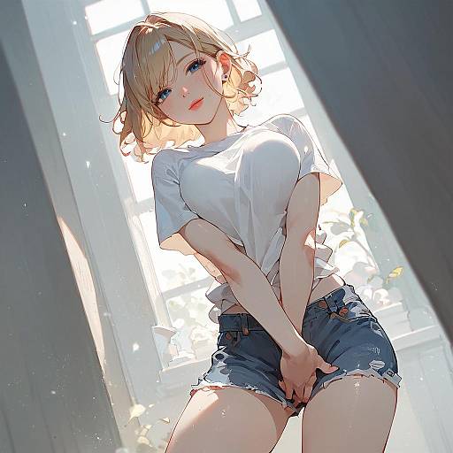 Desperate Solo Figure in Jean Shorts