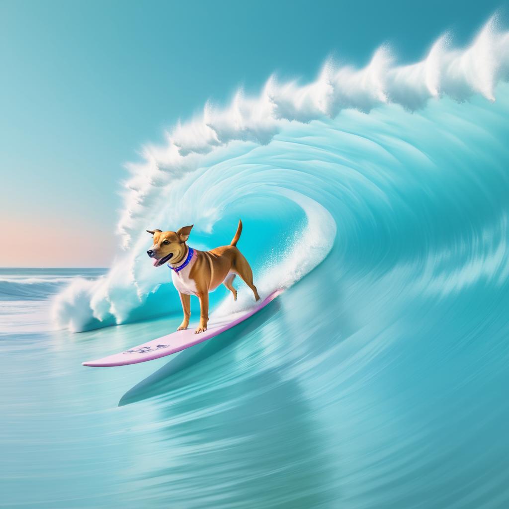 Surreal Dog Surfing a Giant Wave