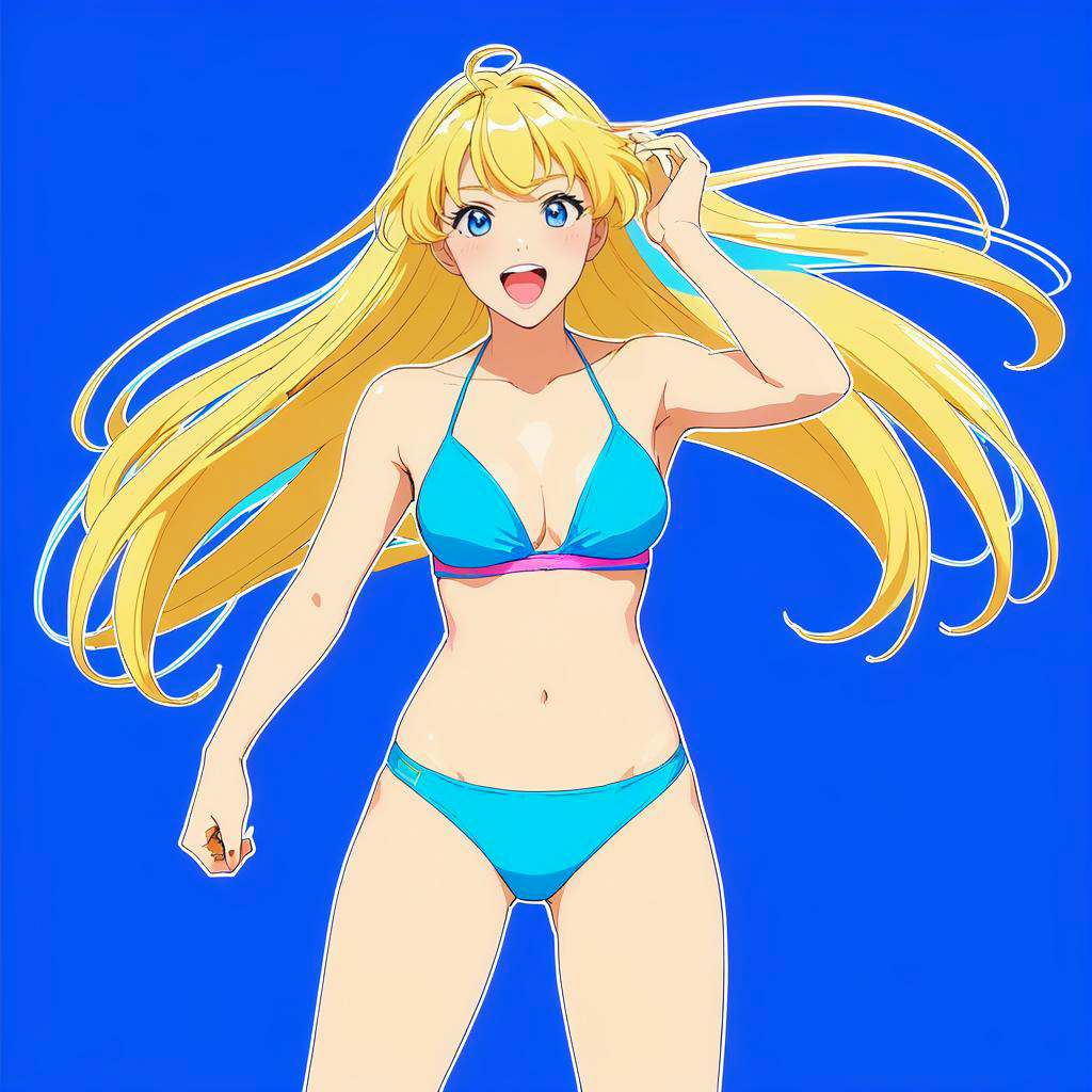 Excited Anime Girl in Retro Swimsuit