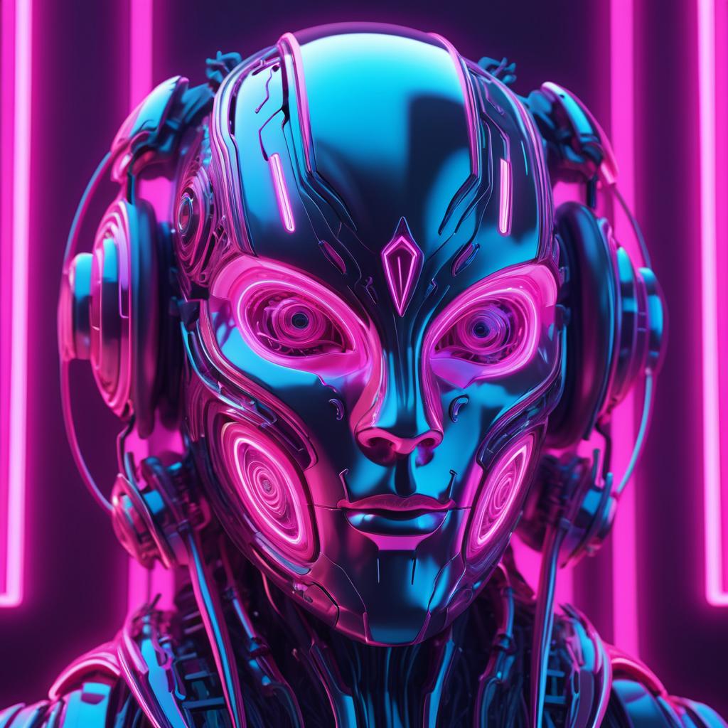 Surreal Cybernetic Creature with Neon Pink