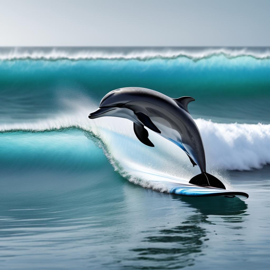 Hyper-Realistic Dolphin Surfing Art