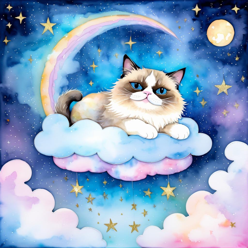 Whimsical Grumpy Cat in Dreamy Sky