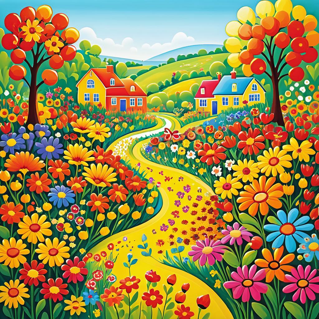 Vibrant Folk Art Garden Scene