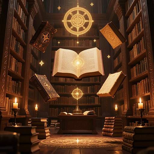 Mystical Fantasy Library with Arcane Tomes