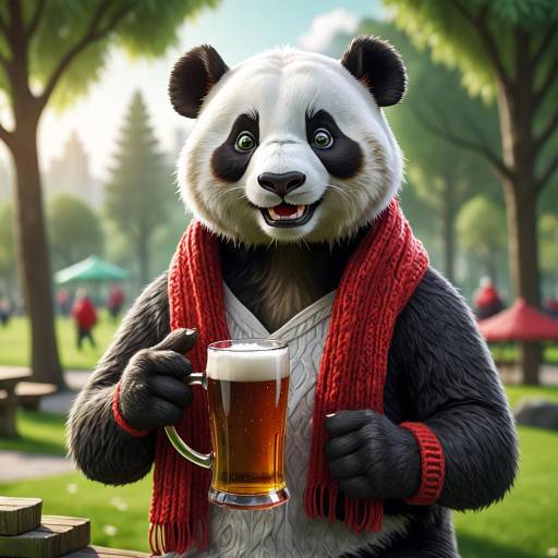 Playful Panda with Beer in the Park