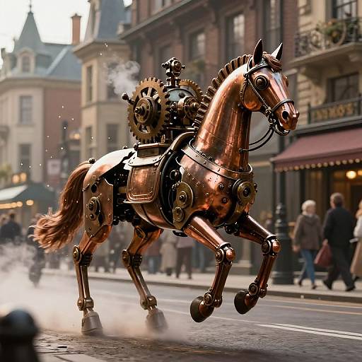 Steampunk Horselike Automaton in Victorian City