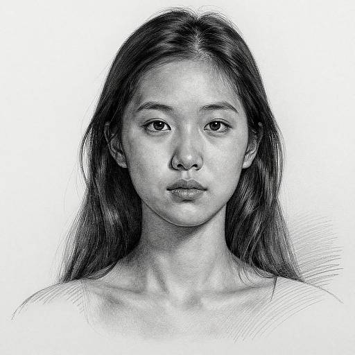Shy Young Japanese Woman Pencil Portrait