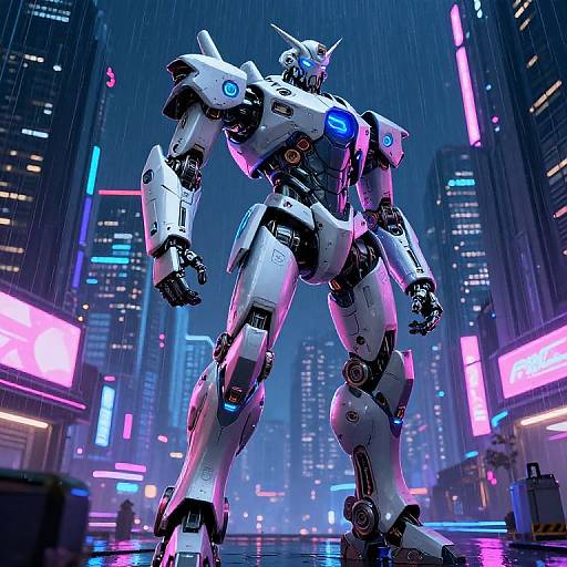 Futuristic Robot in Neon Cityscape