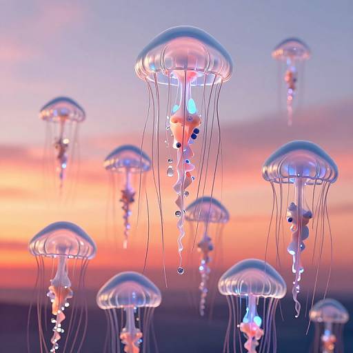 Surreal 3D Mechanical Jellyfish Sunset