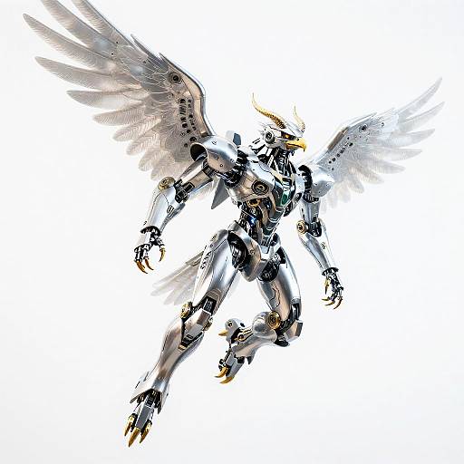 Anthro Silver Eagle Mecha in Flight