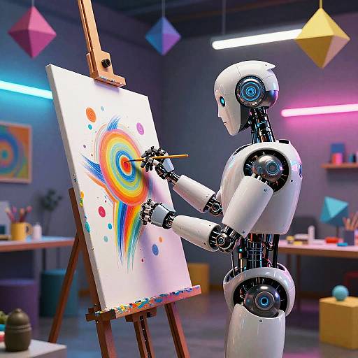Robotic Artist in Neon Studio