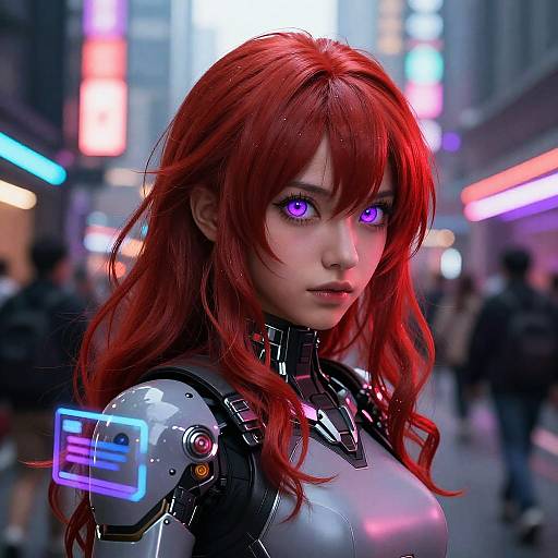 Cyberpunk Red-Haired Warrior