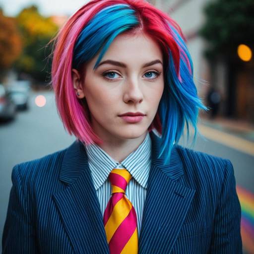 Vibrant Androgynous Look with Colorful Wig