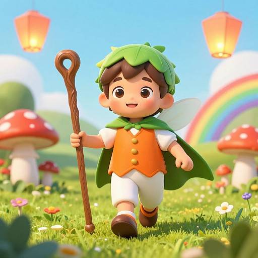 Boy Fairy Tale Hero in Whimsical Meadow