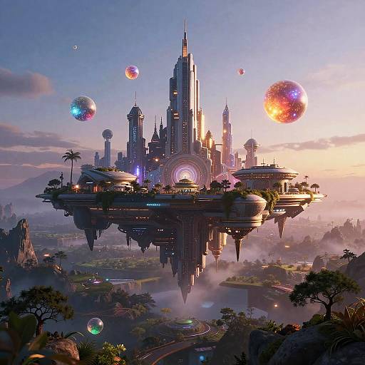 Ethereal Futuristic Cityscape at Dusk