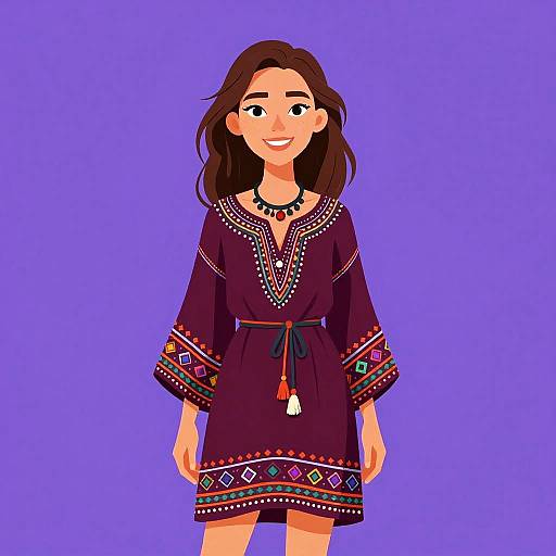 Bohemian Woman in Burgundy Dress