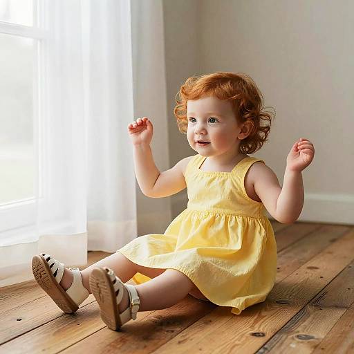 Toddler Girl in Yellow Sundress by Window