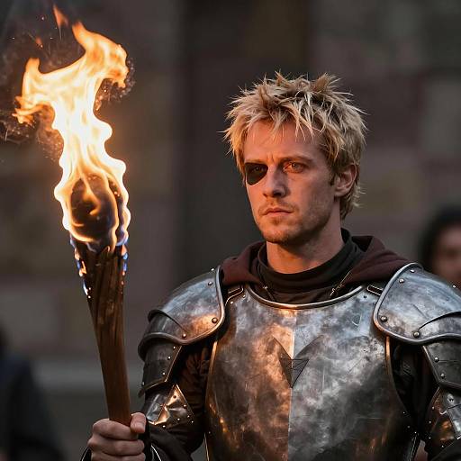 Intense Man with Flaming Torch and Armor