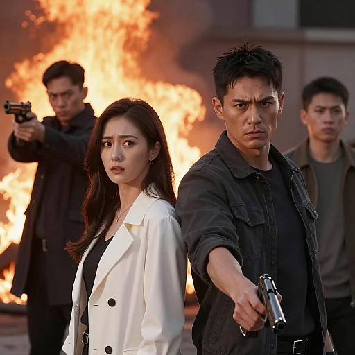 Intense Confrontation Amidst Flames