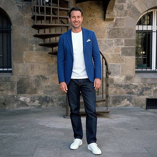 Stylish Man in Blue Blazer Outdoors