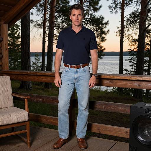 Man in Cozy Cabin at Sunset