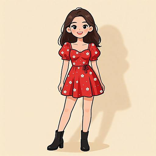 Youthful Woman in Floral Red Dress