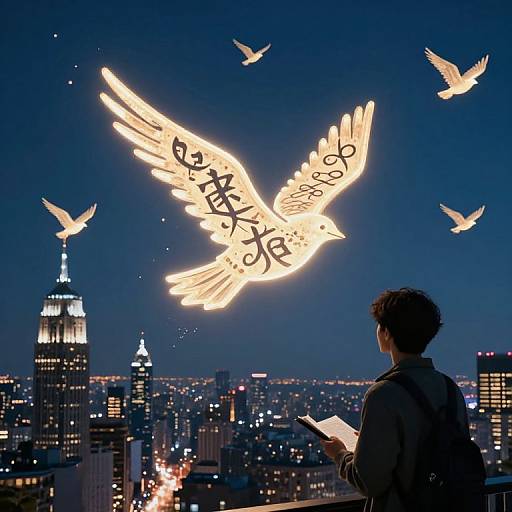 Glowing Glyph Birds in City