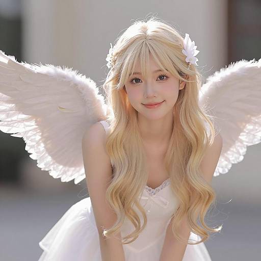Enchanting Blonde Angel in White Dress