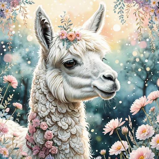 Dreamy Pastel Llama with Floral Accents