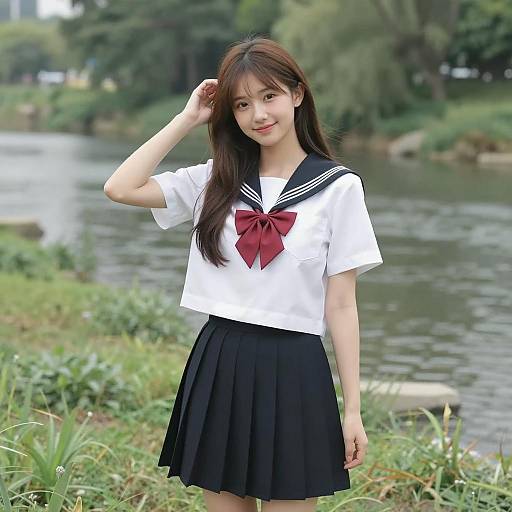Smiling Student by the Riverbank