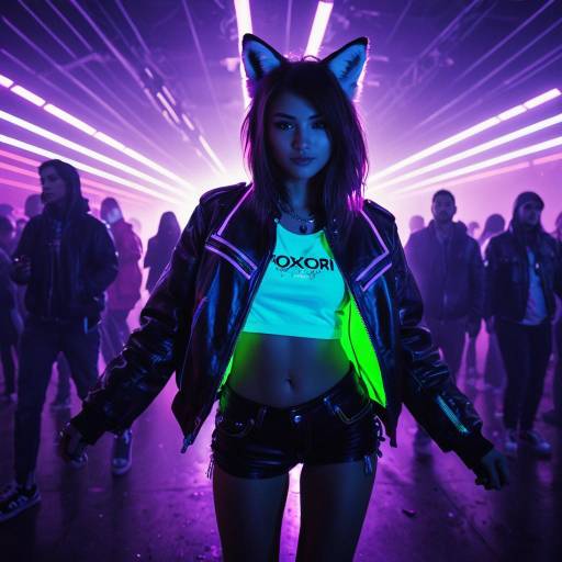 Foxgirl Dancing at Neon Rave Party