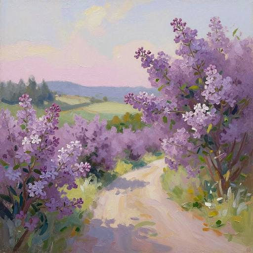 Lilac Countryside Oil Painting
