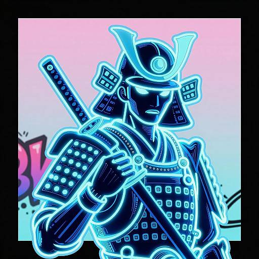 Neon Cyberpunk Samurai Illustration